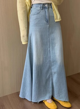 淑女风甜美柔软高腰鱼尾半裙2025春季新款显瘦气质百搭牛仔半身裙