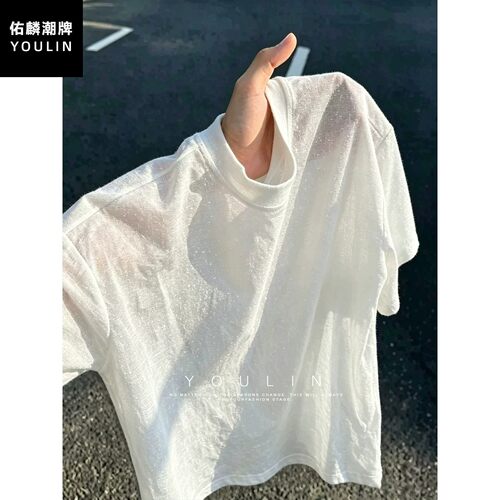 夏季松弛感轻薄透气纯色t恤半袖
