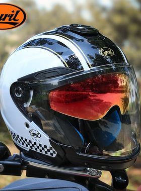 Cyril赛罗摩托车头盔男四分之三盔女半盔双镜片四季通用3C认证