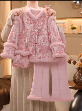 A05375（宝贝响当当）冬装新款年货温变棉服国风棉衣套装