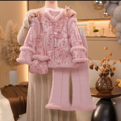 A05375（宝贝响当当）冬装新款年货温变棉服国风棉衣套装