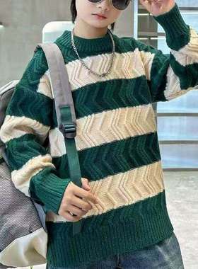 A05853（宝贝响当当）秋款加厚801宽条纹圆领毛衣