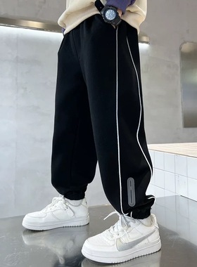 A05077（）男女童薄绒款加绒加厚卫裤反光休闲裤