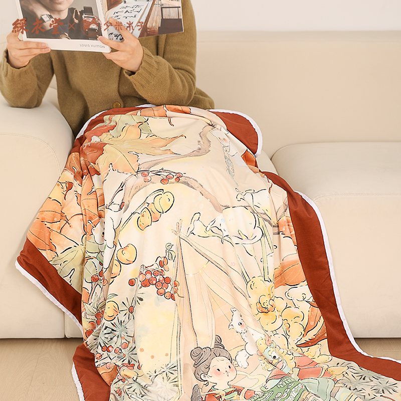 彩衣堂x夕米木子 国风新年珊瑚绒毛毯办公午休空调毯沙发毯大盖毯