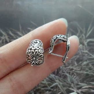 泰银 925纯银 曼谷银 手工银 泰国精品幸运草复古好运耳钉1.5cm