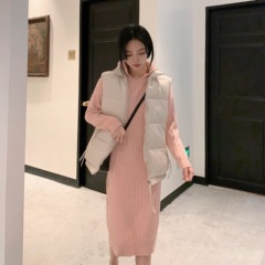Real shot real price ~ Black thickened with overcoat with knitted skirt for women with bottom pink sweater dress autumn and winter