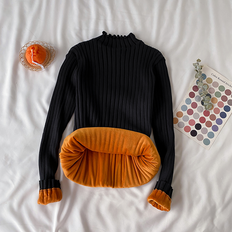Real price winter new style plush, warm and slim, with half high collar knitted bottoming shirt