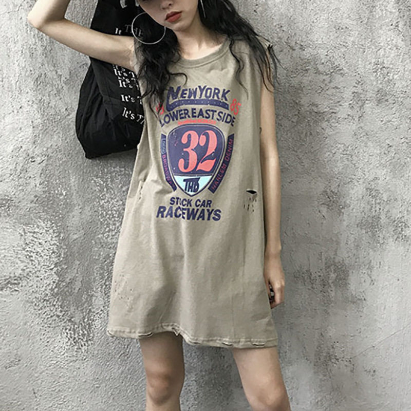 五笔蟹6535棉吊带背心无袖t恤女夏季外穿韩版学生篮球服宽松bf风