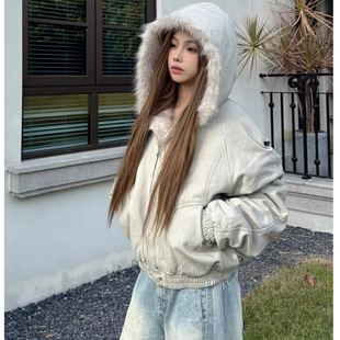 国潮座山雕毛绒冬季男女2025年棉服短款保暖加厚夹棉外套棉衣情侣