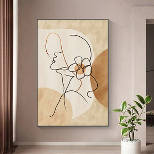 奶油风客厅装饰画高级感抽象美女人物线条沙发背景墙巨幅落地挂画