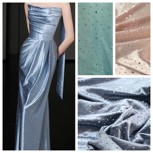 重工毕业设计烫钻面料弹力色丁高级感晚礼服敬酒服宴会主持人布料