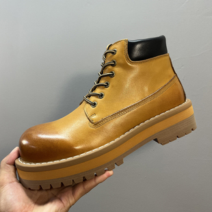 男高帮真皮美式 鞋 机车靴子厚底马丁靴英伦风男靴 复古工装 2025冬季