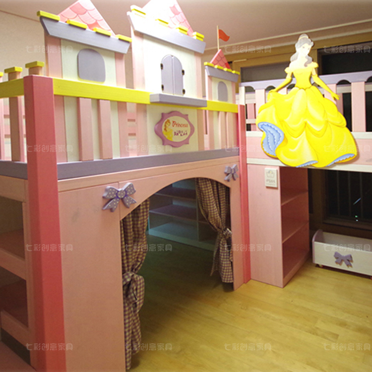 粉色城堡别墅单层公主床可定制