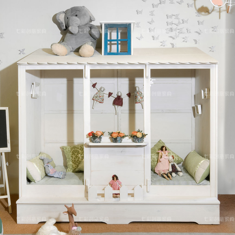 单层带护栏实木儿童床