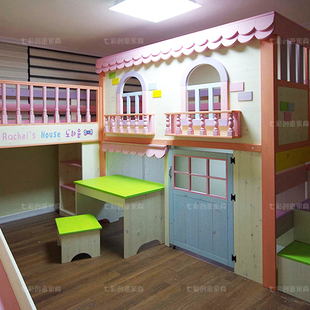 高端设计城堡别墅房子树屋床单层高架床带滑梯带学习书桌儿童床