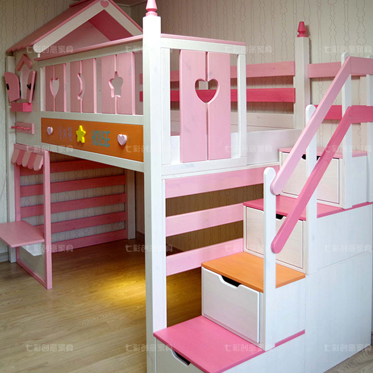 粉红色单层多功能儿童床可定制