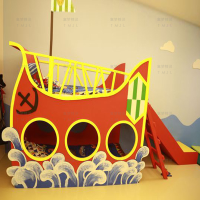 地中海风爬梯实木双层床儿童家具