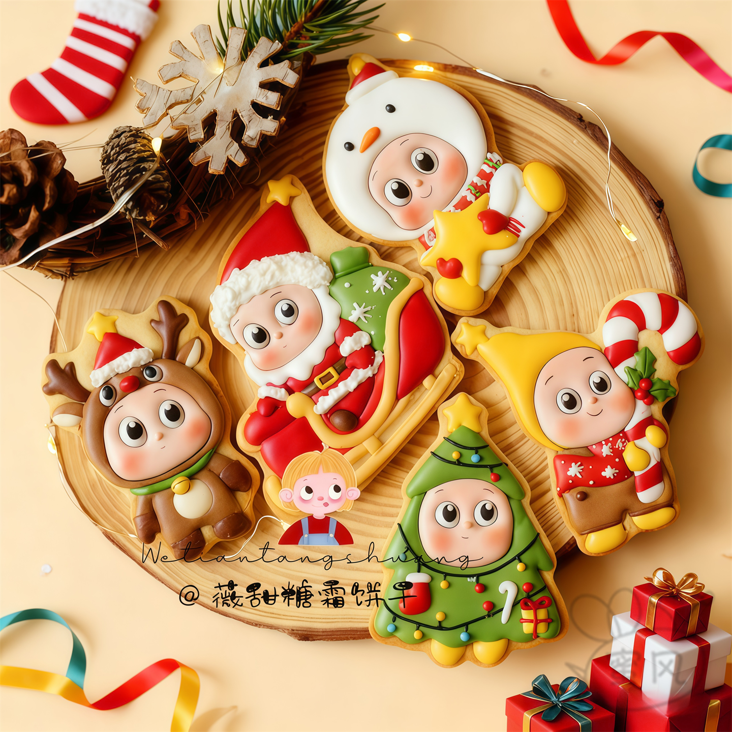 薇甜老师圣诞节泡泡玛特星星人卡通圣诞树雪橇老人翻糖饼干模具