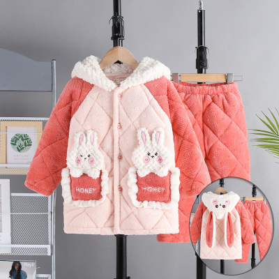 中长款牛奶绒夹棉家居服卡通冬季