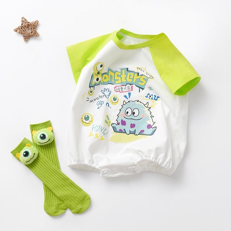 夏季新款男女宝宝卡通三角包屁衣洋气婴儿超萌哈衣洋气外出爬服潮
