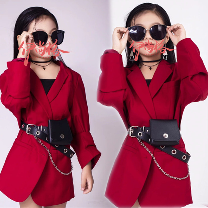 主持人女童西装潮童舞台走秀大赛儿童演出服少儿模特T台比赛礼服