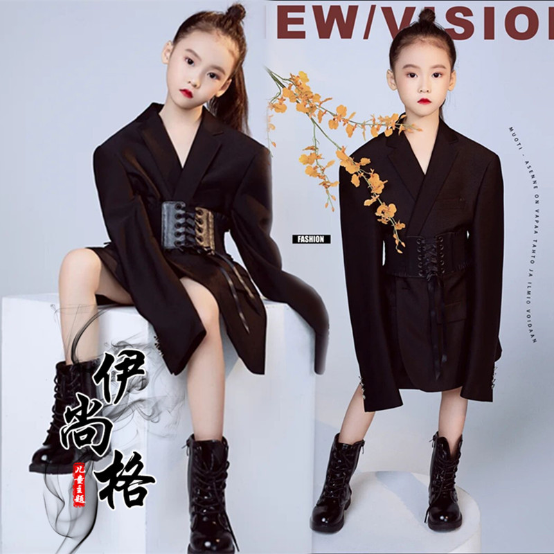 T台大赛走秀演出服儿童西装裙女