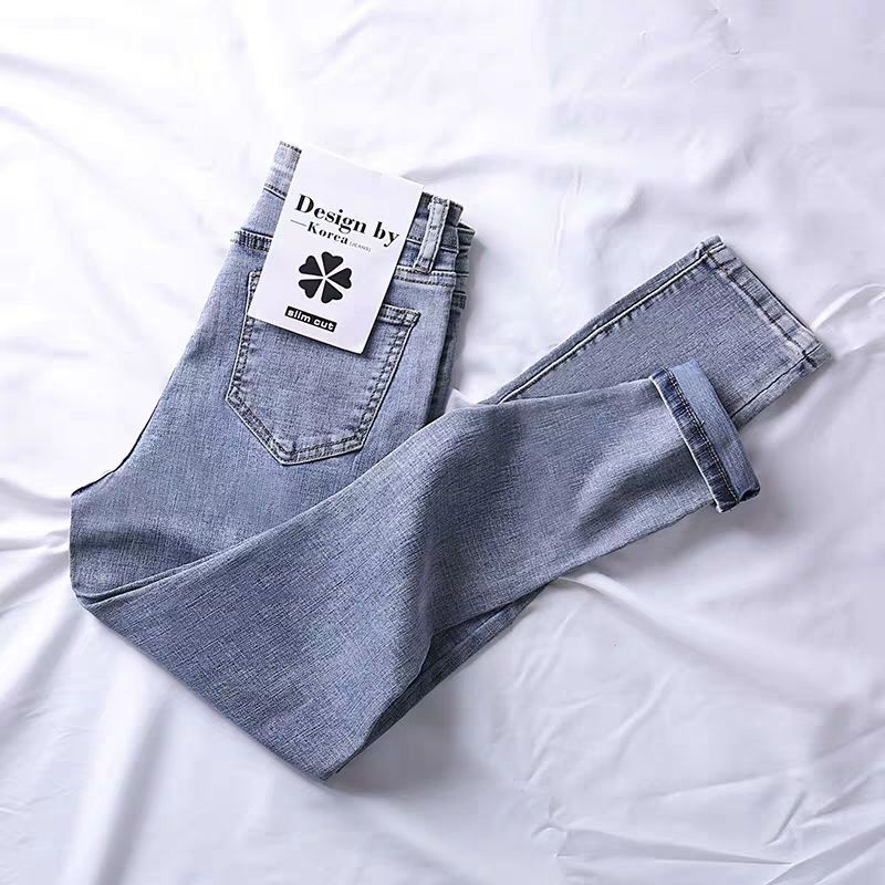 秋季新款浅色高腰小脚裤女士弹力显瘦韩版百搭紧身黑色九分铅笔裤