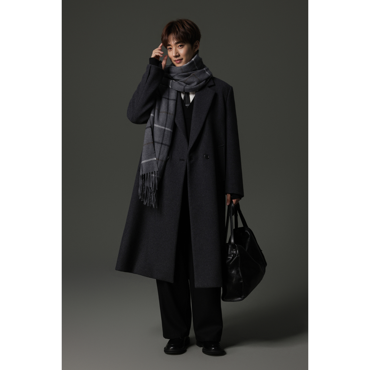 w2x2025新款秋冬季羊毛呢大衣翻领西装男士长款风衣外套男高级感