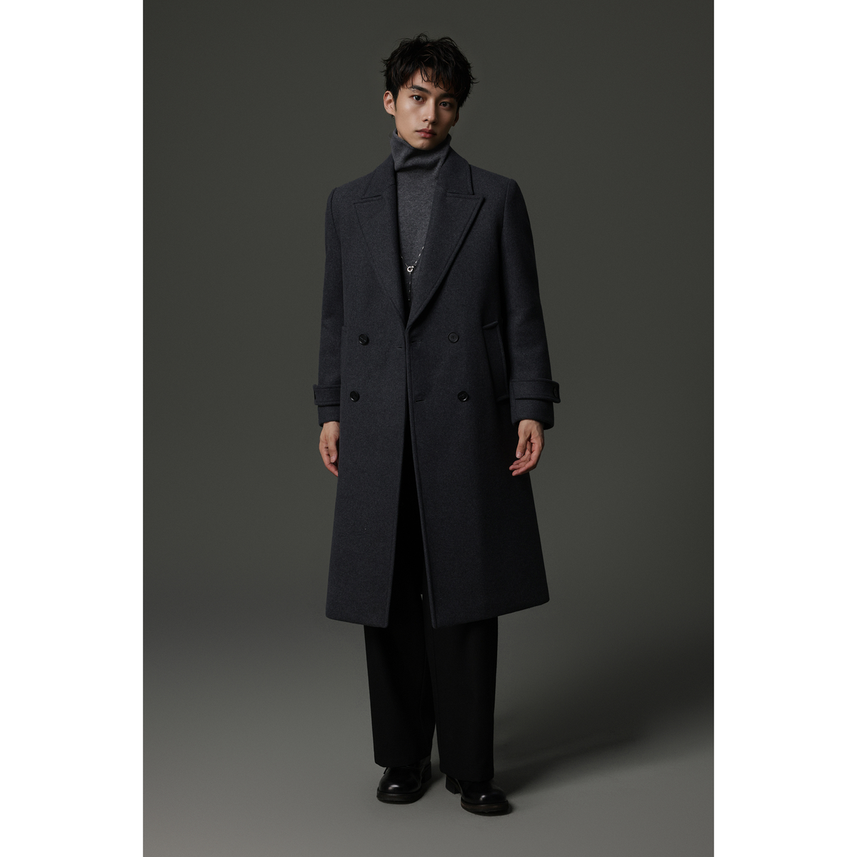 w2x高级感男装秋冬季西装外套加厚羊毛双面呢子大衣中长款风衣男