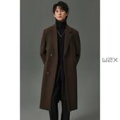 w2x秋冬季 外套 羊毛呢大衣男中长款 加厚平驳领垫肩一字袋装 饰长款