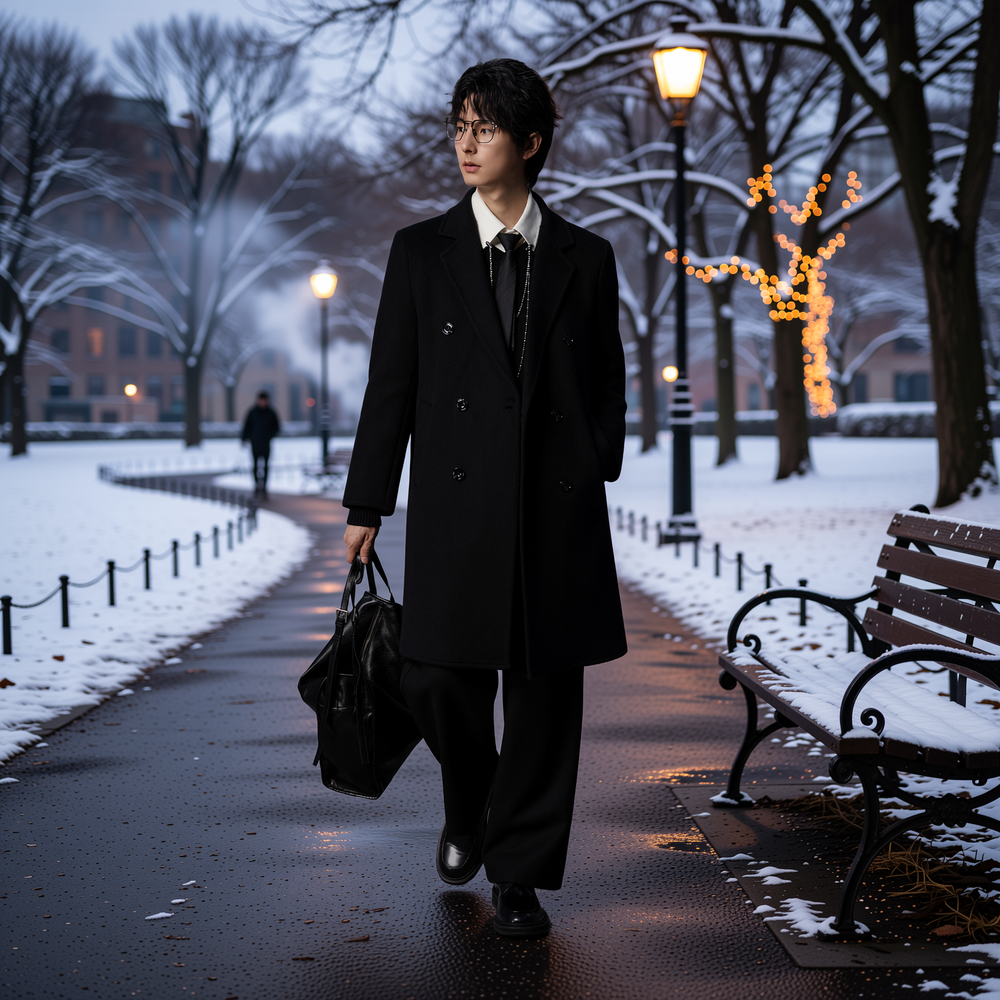 w2x双面羊毛呢大衣男秋冬季新款冬装加厚中长款风衣西装男士外套