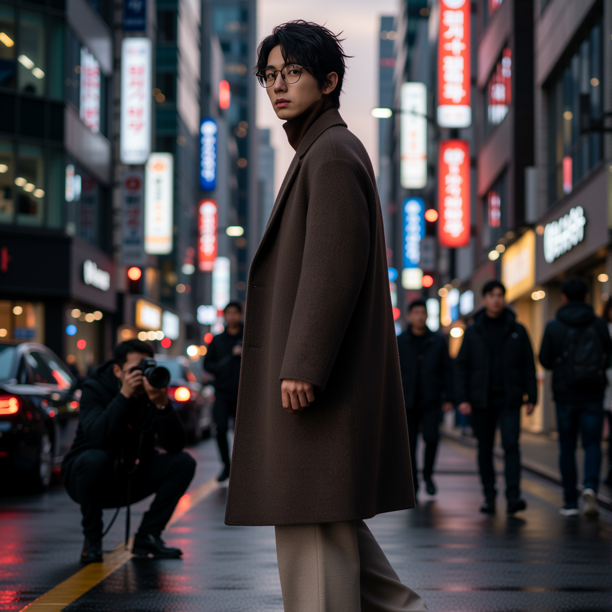 w2x韩版休闲羊毛呢大衣加厚秋冬季新款风衣中长款西装外套双面呢