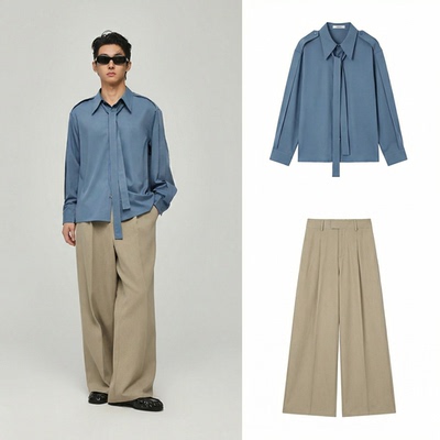 春季新款法式西装衬衫男痞帅