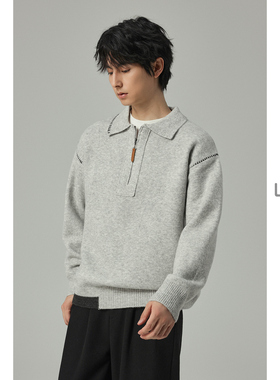 w2x秋冬季2025新款撞色设计感半拉链羊毛针织衫痞帅休闲毛衣外套