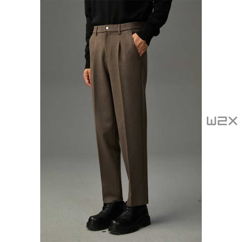 w2x冬季毛呢裤男休闲裤修身锥形西装裤加厚款男裤子垂坠感长裤潮