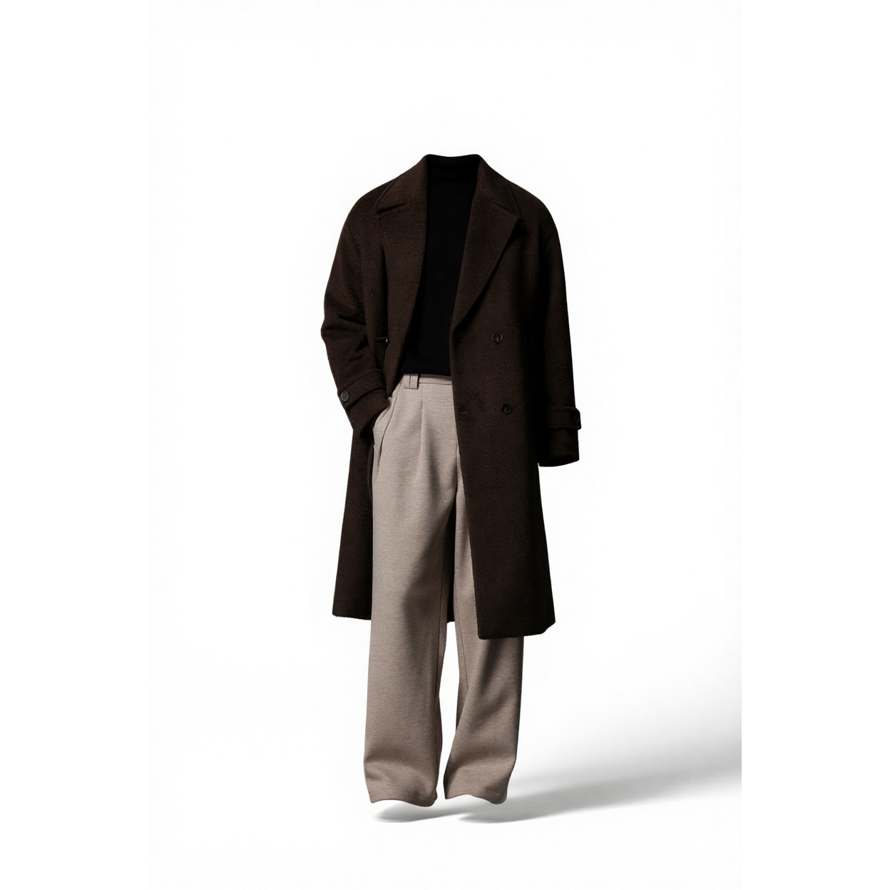 w2x男款冬天濮院产双面呢大衣毛呢外套呢子风衣长款双排扣行政风