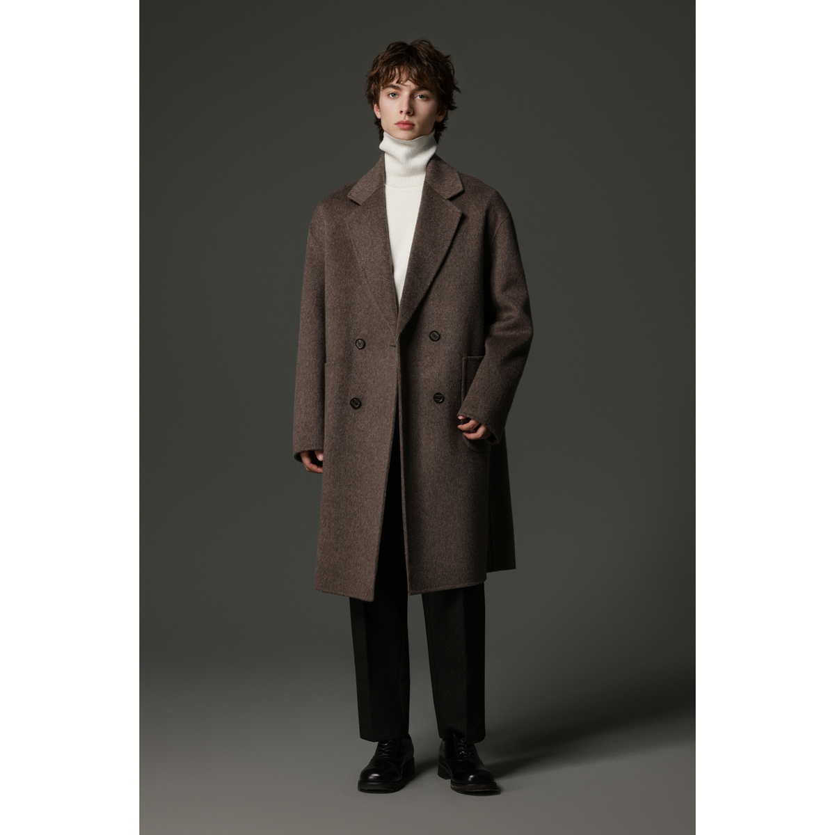 w2x2025新款冬季纯羊毛呢大衣风衣外套男士中长款男装英伦风时尚
