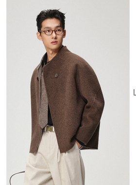 w2x2025冬季新款双面双色羊毛呢夹克外套男短款设计感休闲上衣潮