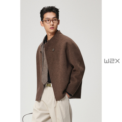 双面双色羊毛呢夹克外套男