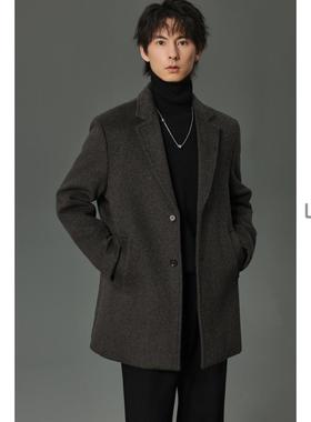 w2x2025冬季新款短款平驳领加棉加厚羊毛呢大衣男公务员妮子外套