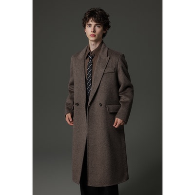 w2x2025新款秋冬款男款纯羊毛呢子大衣纯色外套冬装中长款风衣潮