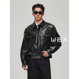 w2x2026春季新款PU皮夹克男短款高级感痞帅休闲皮衣青年工装外套