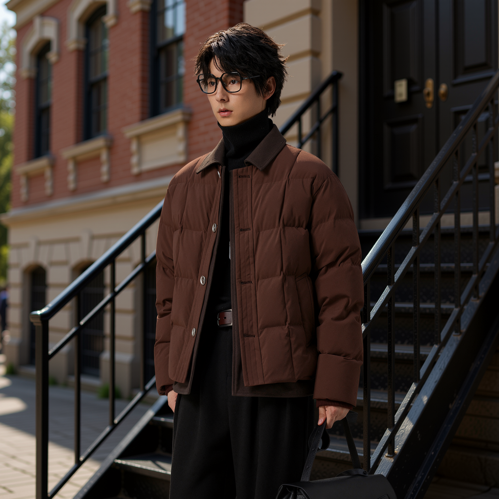 w2x轻薄保暖90鸭绒羽绒服加厚假两件冬季新款外套男装短款冬装男