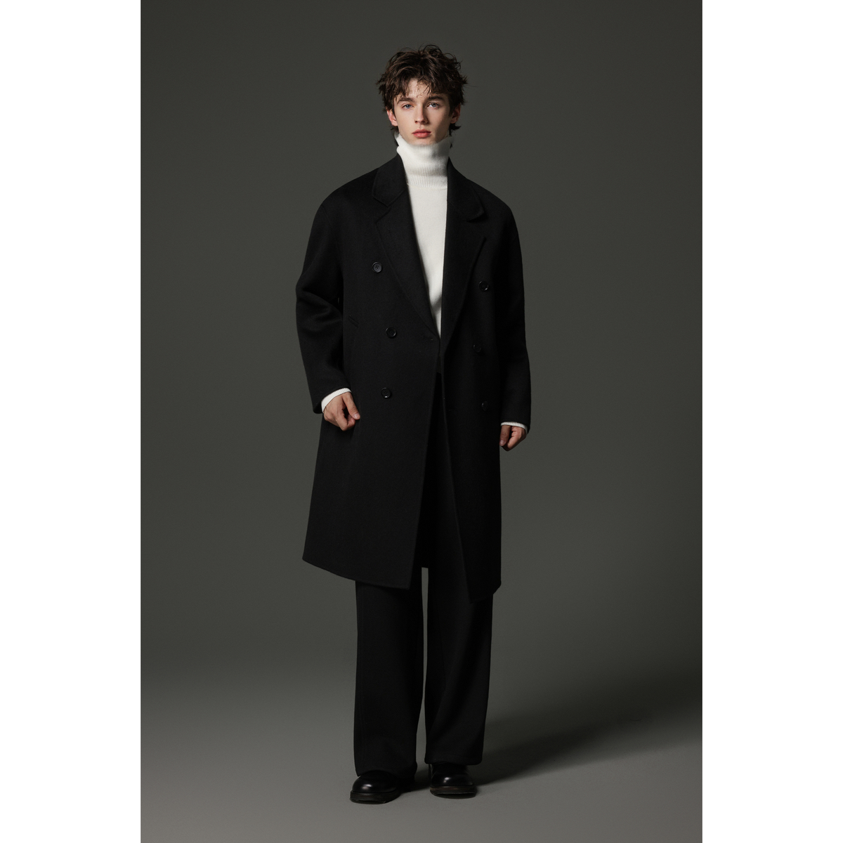 w2x高级感羊毛呢大衣冬季商务西装男士风衣中长款纯色双面呢外套