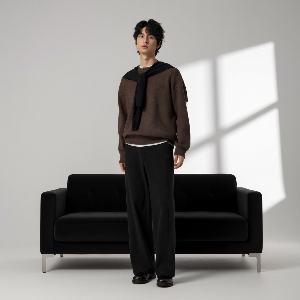 w2x毛呢毛衣极简风男士针织衫男款加厚冬季新款亨利领上衣打底衫