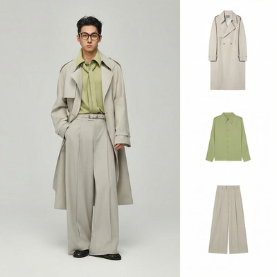 翻领战壕风衣男中长款外套