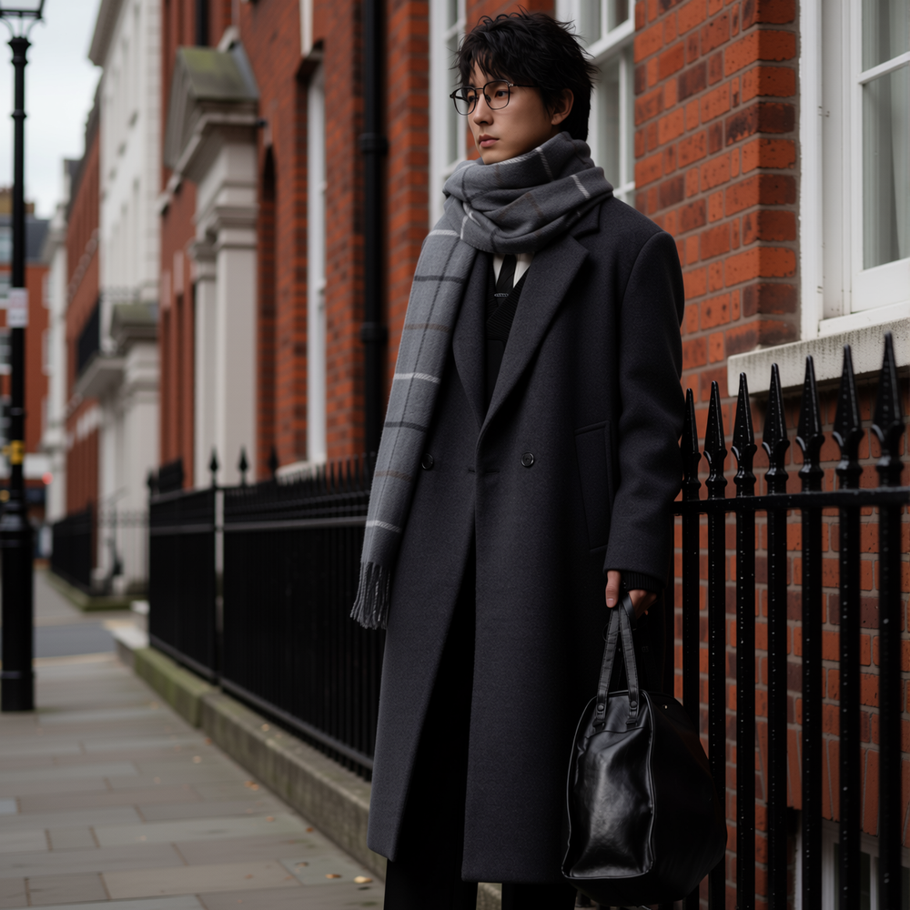 w2x潮流秋冬季双面羊毛呢大衣西装外套男加厚双排扣风衣长款男装