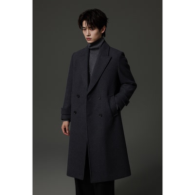 w2x高端西装外套冬季加厚羊毛呢子大衣中长款男款风衣过膝男装潮
