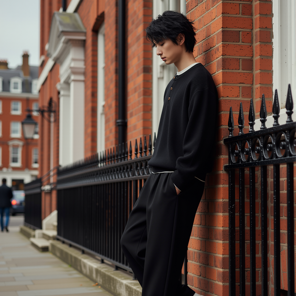 w2x黑色毛呢毛衣男士针织衫男款加厚冬季新款套头上衣打底衫百搭