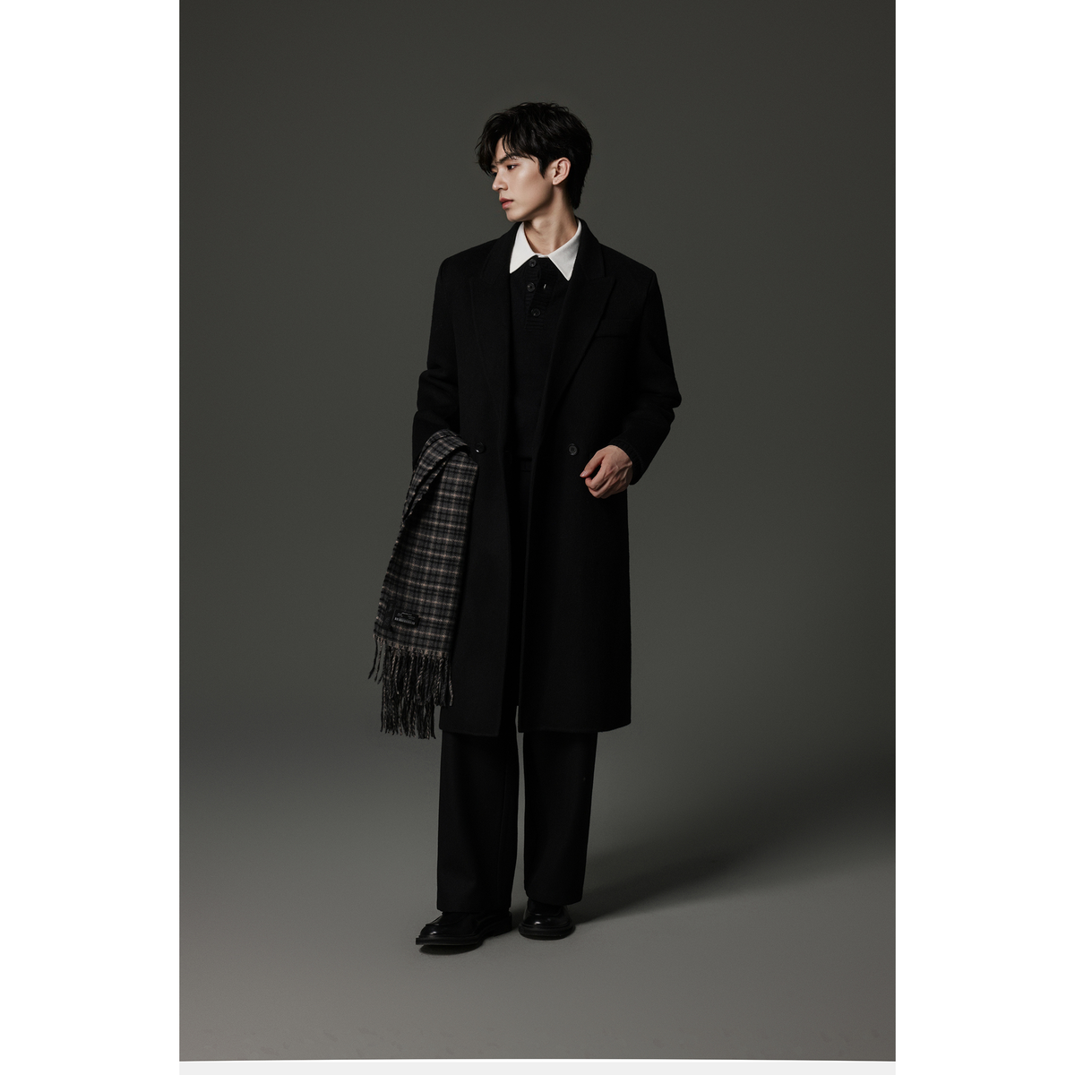 w2x双面羊毛呢大衣100%全羊毛外套秋冬季加厚中长款风衣男士冬装